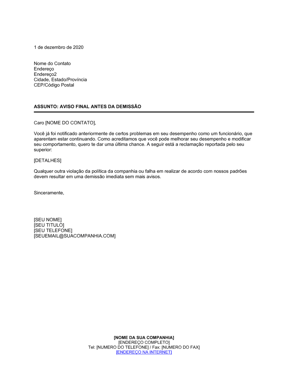 Business-in-a-Box's Aviso Final Antes de Dispensa