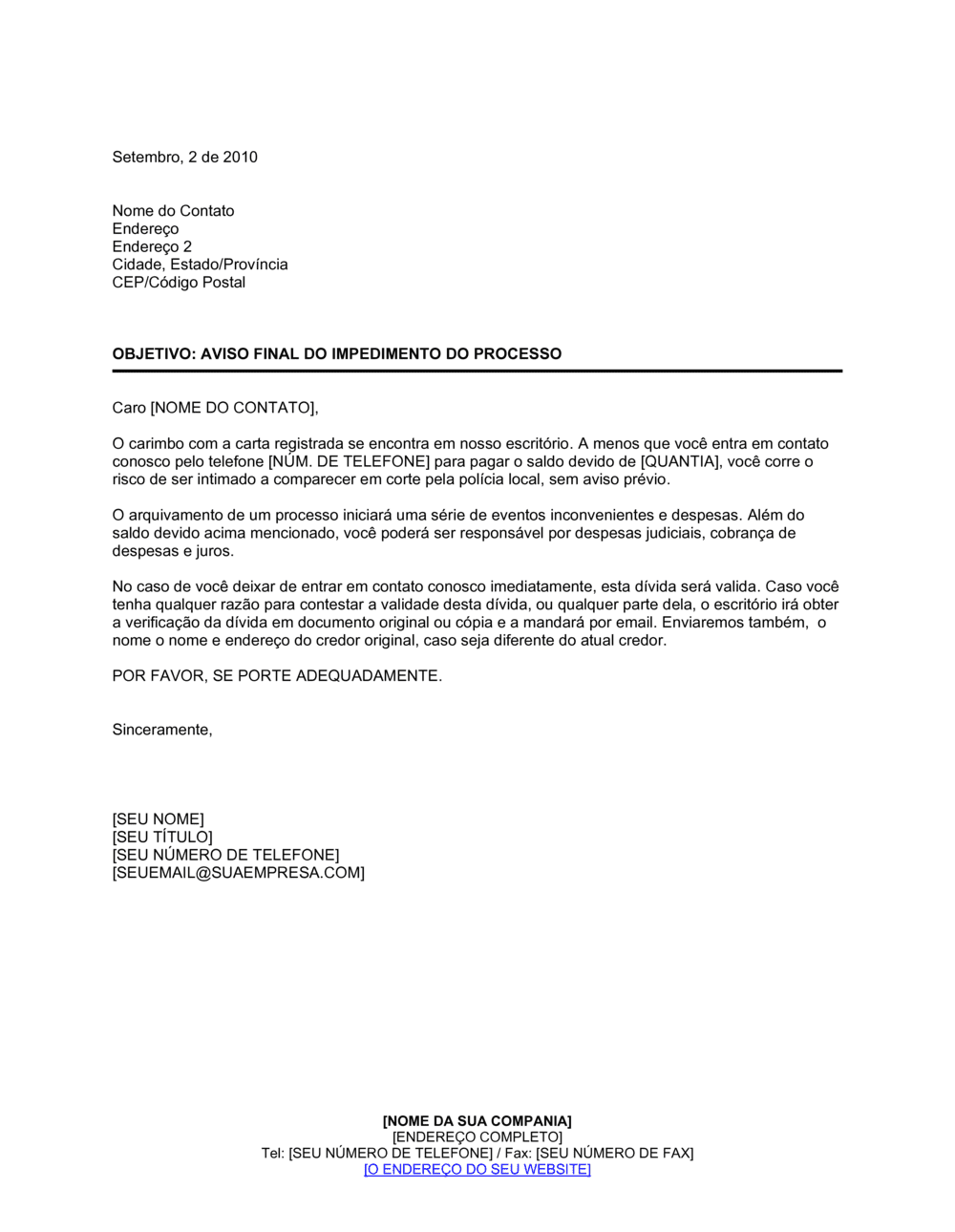 Business-in-a-Box's Aviso Final de Processo de Impedimento