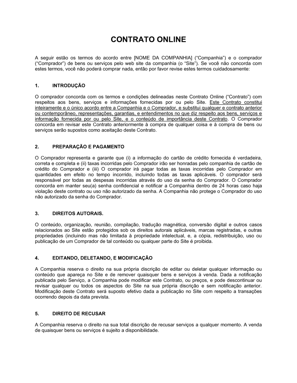 Business-in-a-Box's Aviso Legal de Vendas Online