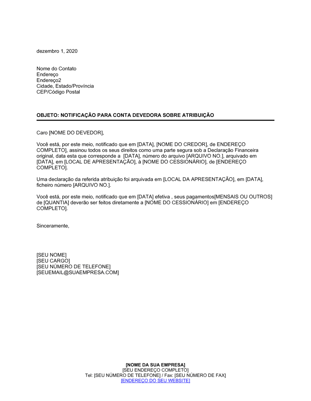 Business-in-a-Box's Aviso para Atribuição do Devedor da Conta