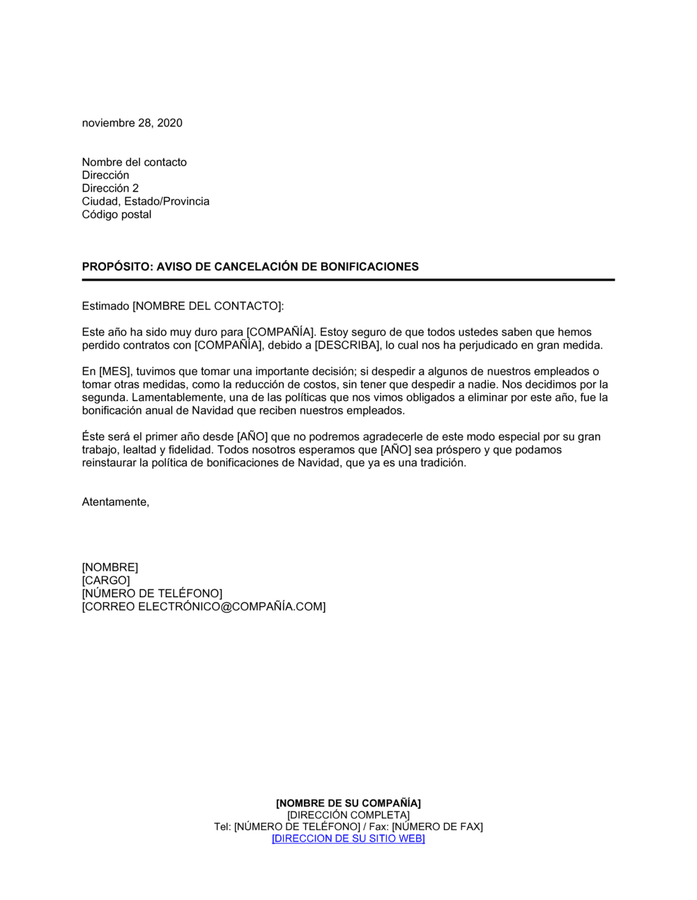 Business-in-a-Box's Aviso para empleados acerca de la cancelación de bonificación