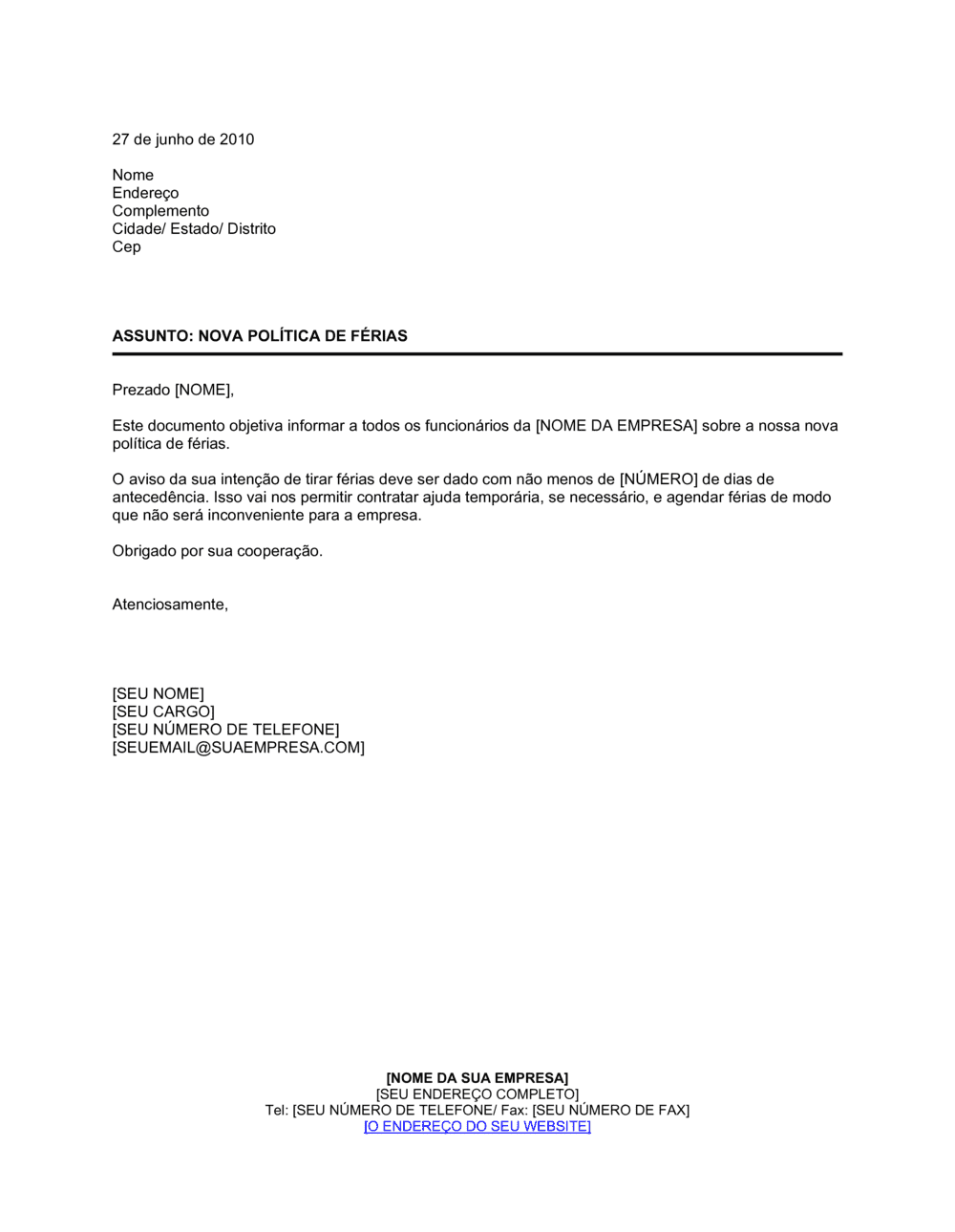 Business-in-a-Box's Aviso para Funcionários de Nova Política de Férias