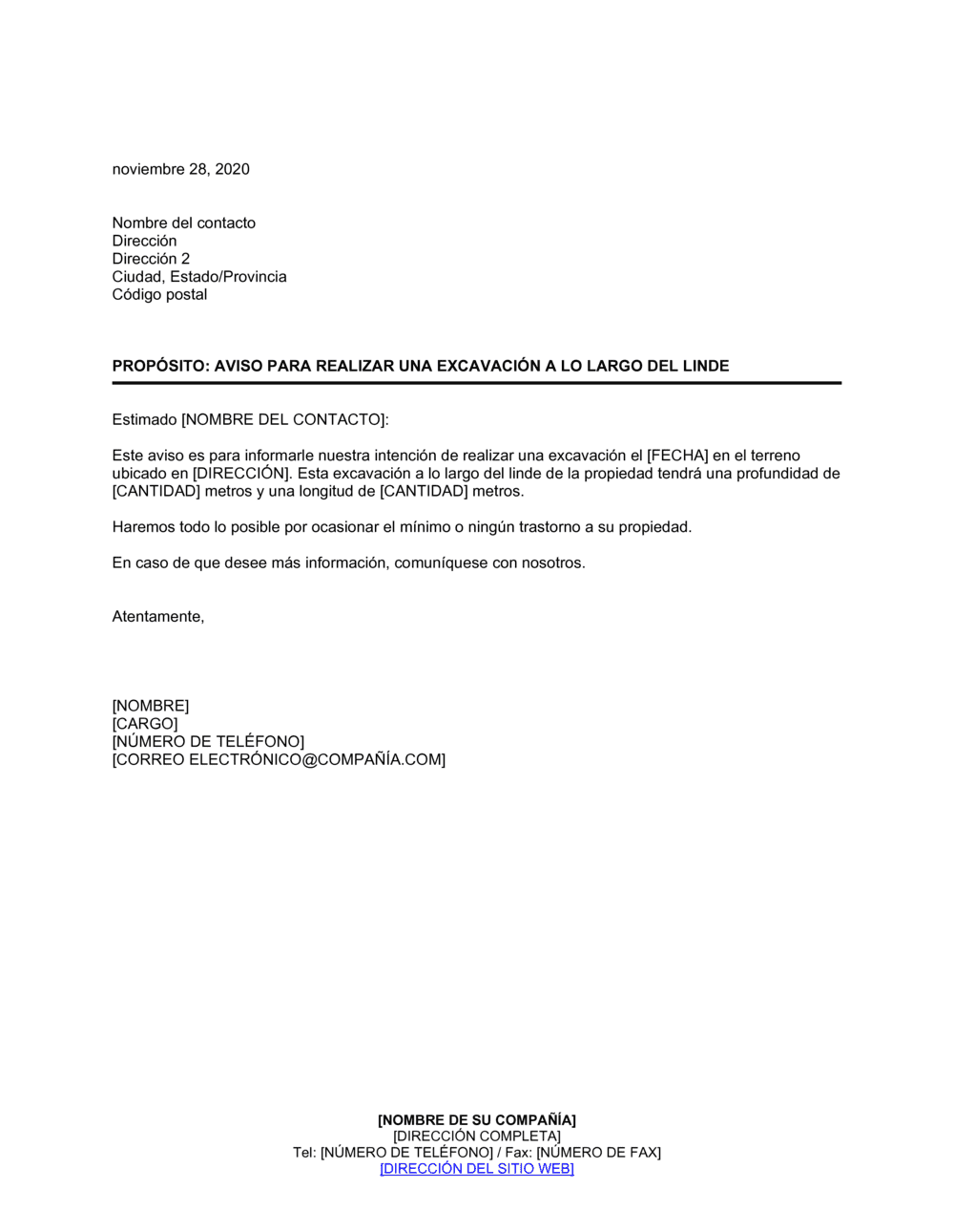 Business-in-a-Box's Aviso para realizar una excavación a lo largo del linde