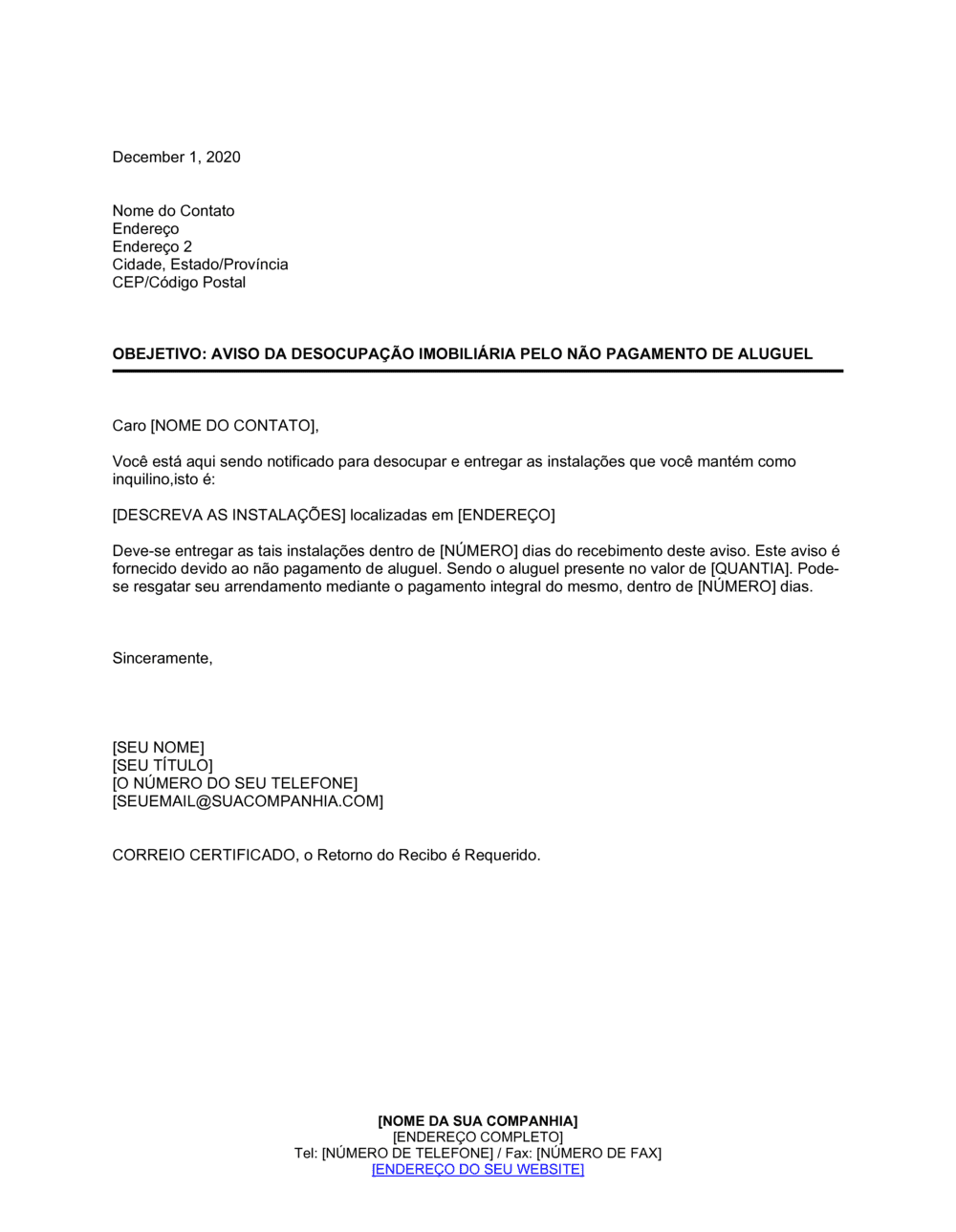 Business-in-a-Box's Aviso para Sair por Não Pagar o Aluguel