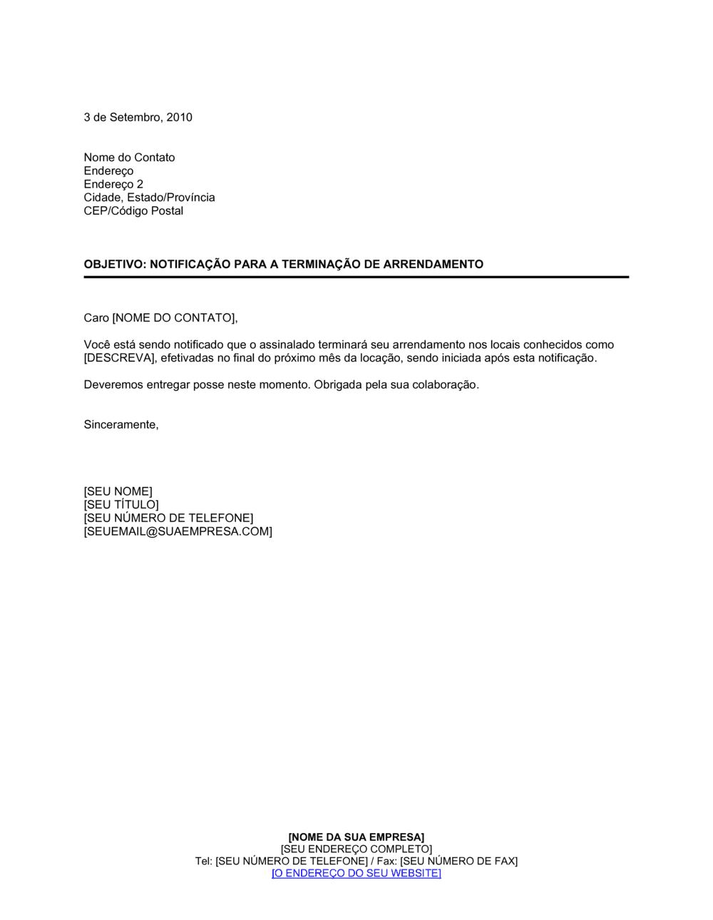 Business-in-a-Box's Aviso para Terminar Aluguel À Vontade pelo Inquilino