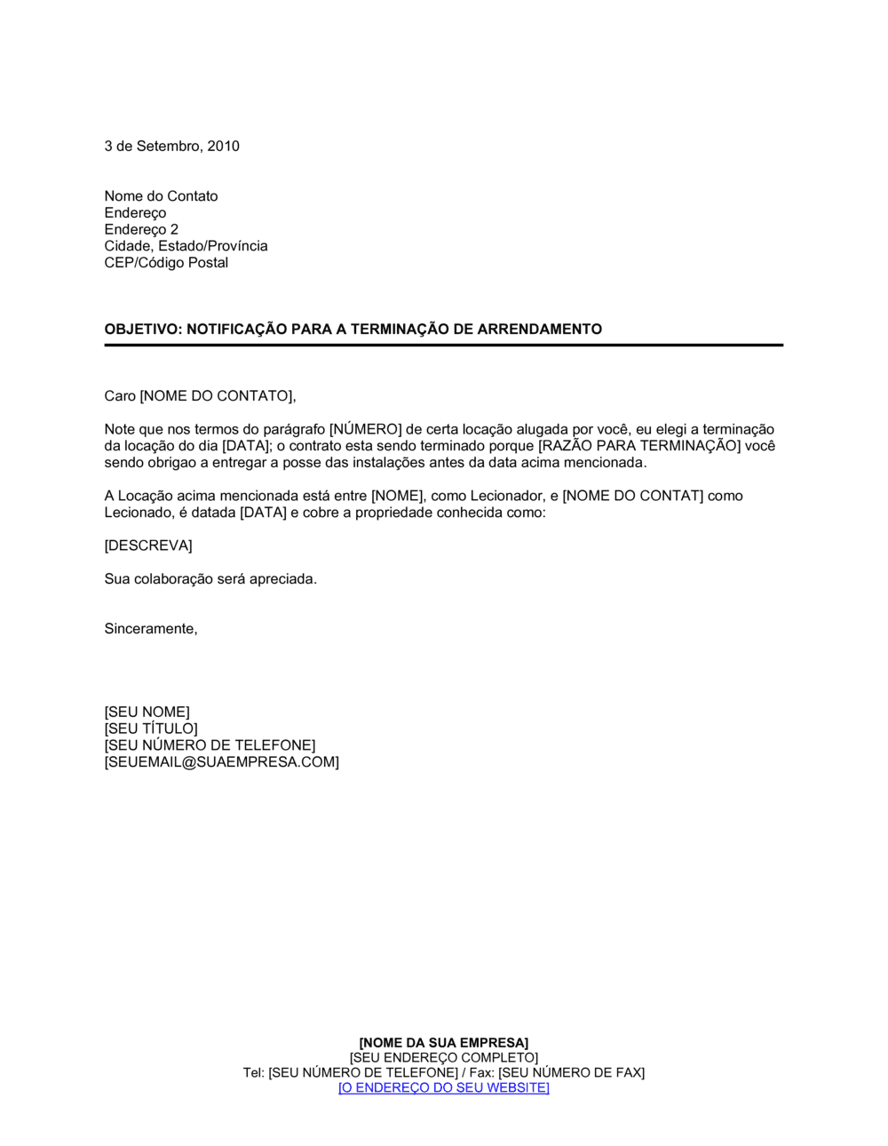 Business-in-a-Box's Aviso para Terminar Aluguel À Vontade pelo Proprietário