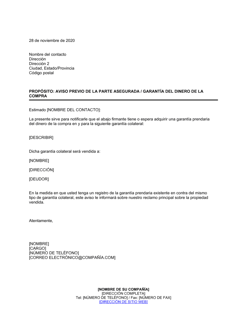 Business-in-a-Box's Aviso previo de la parte asegurada