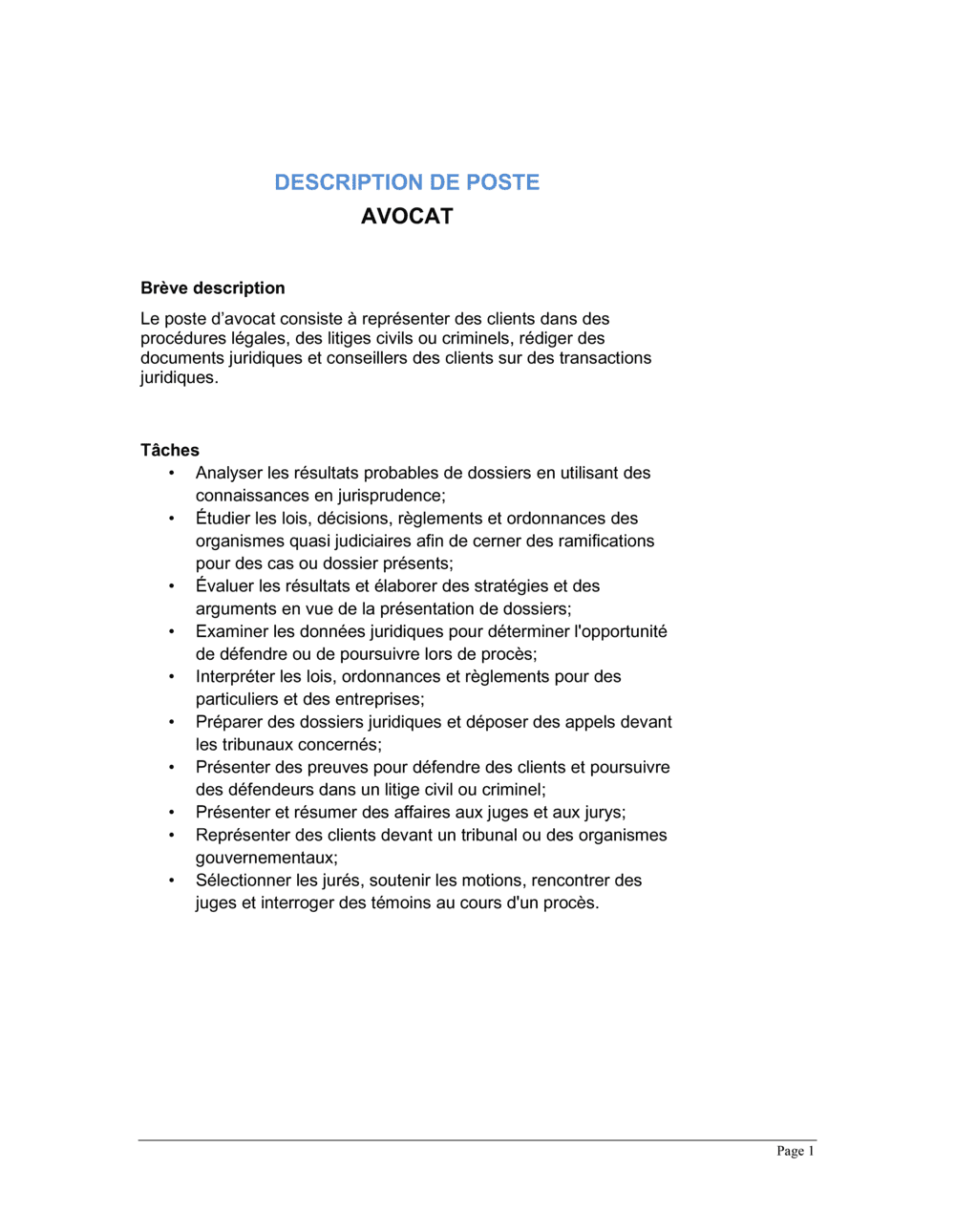 Business-in-a-Box's Avocat Description de poste