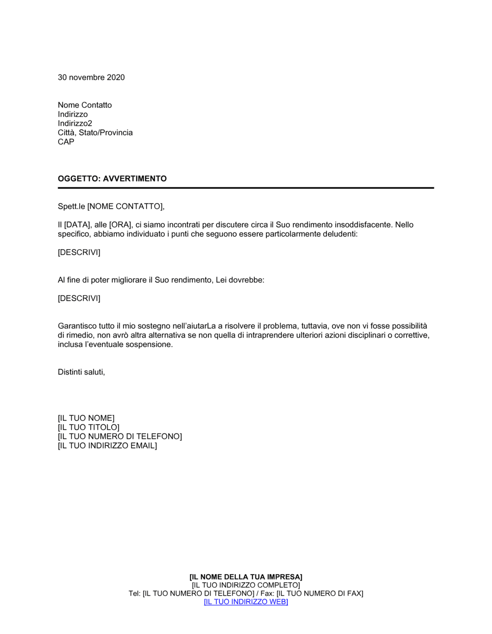 Business-in-a-Box's Avvertimento