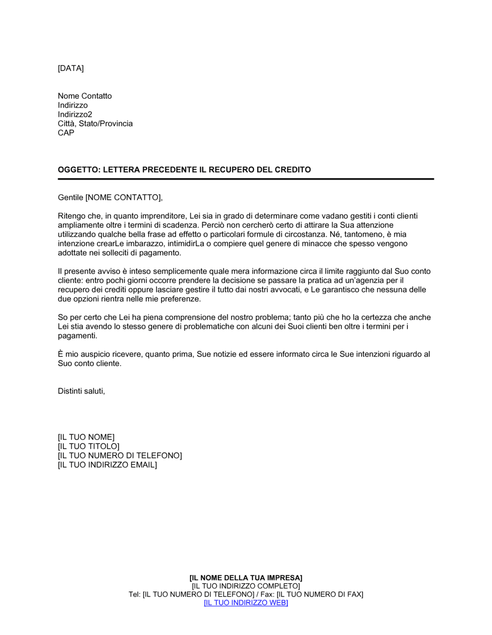 Business-in-a-Box's Avviso ad un piccolo imprenditore precedente al recupero del credito