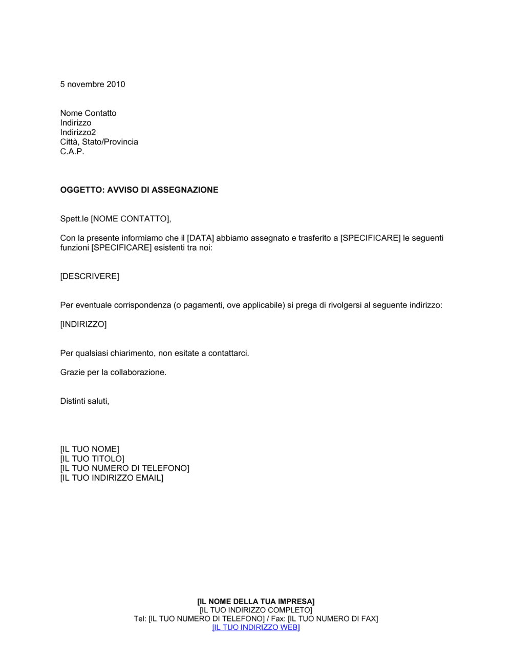 Business-in-a-Box's Avviso di assegnazione