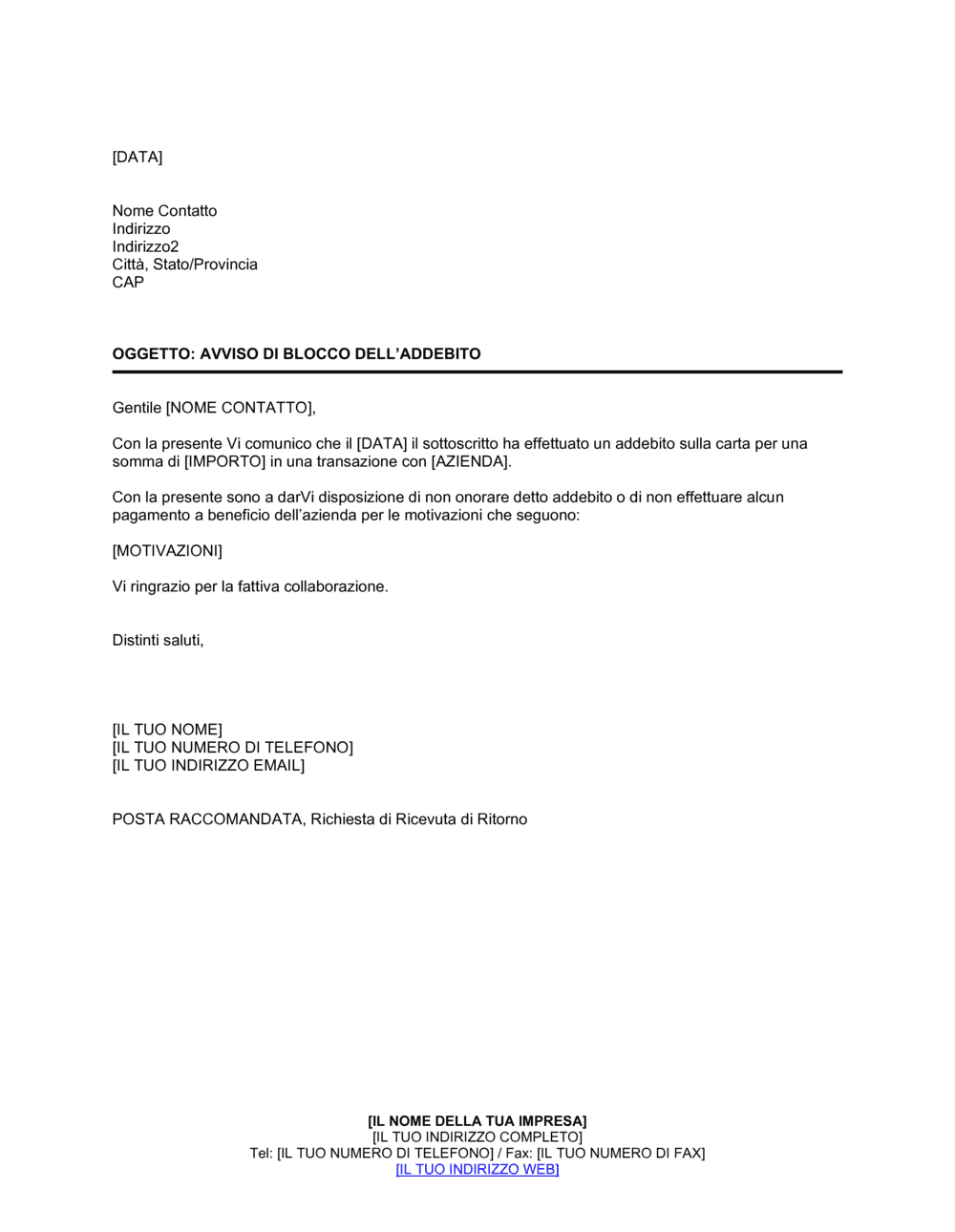 Business-in-a-Box's Avviso di blocco dell'addebito