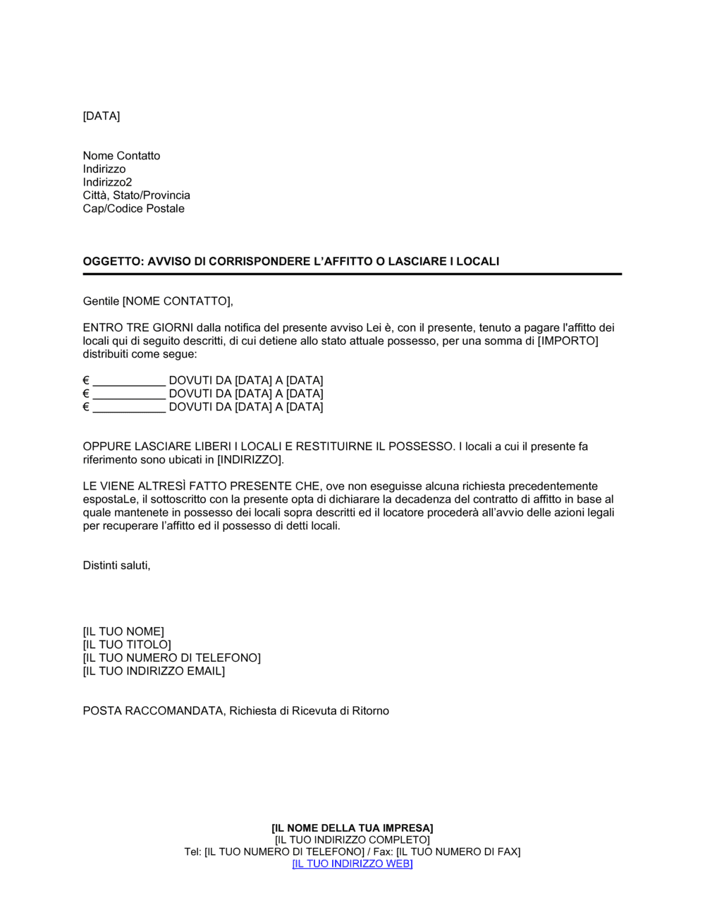 Business-in-a-Box's Avviso di correspondere l affitto o lasciare i locali