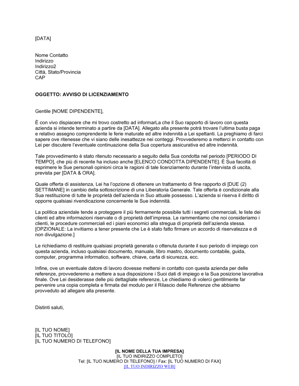 Business-in-a-Box's Avviso di licenziamento