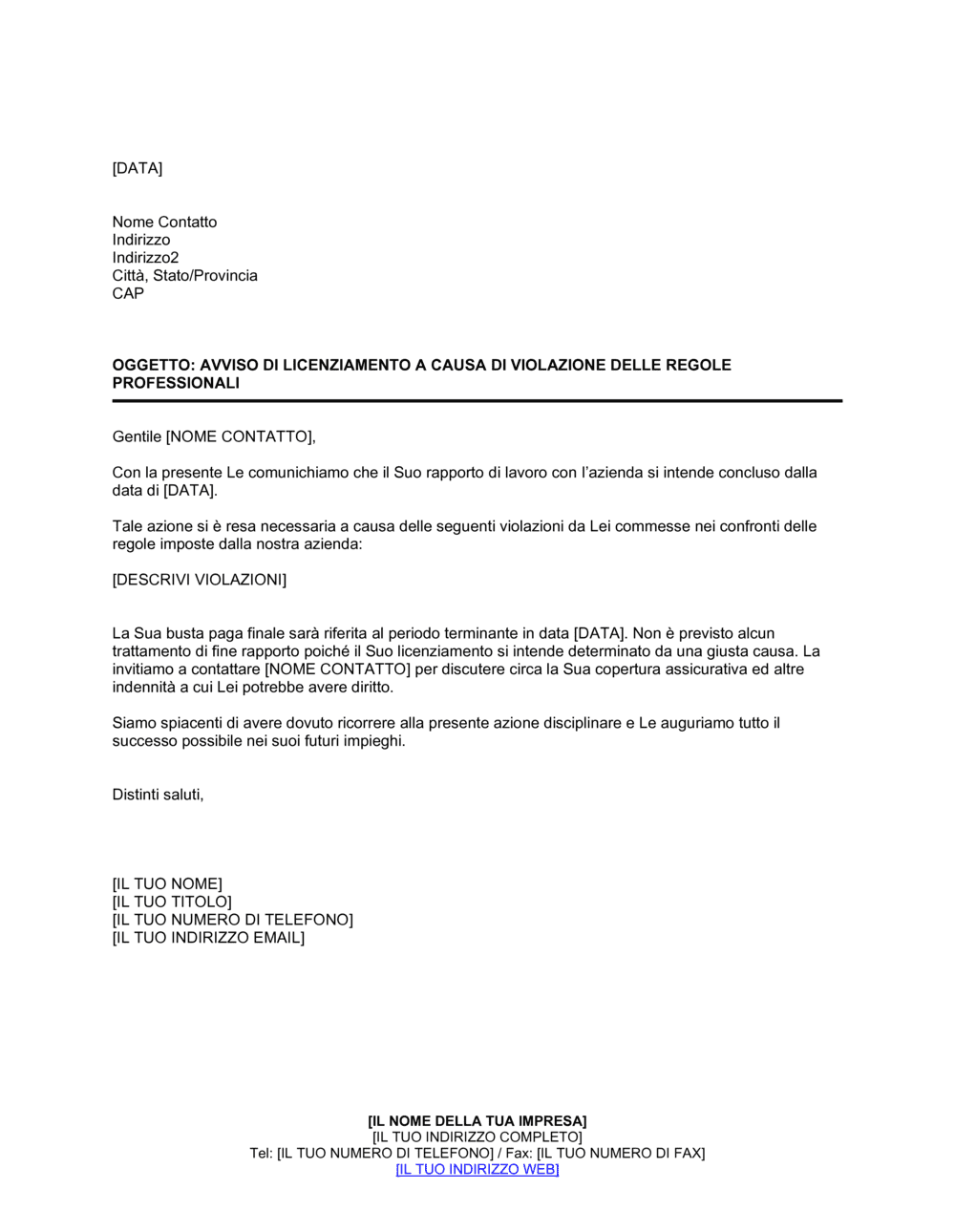 Business-in-a-Box's Avviso di licenziamento per violazione regole professionali