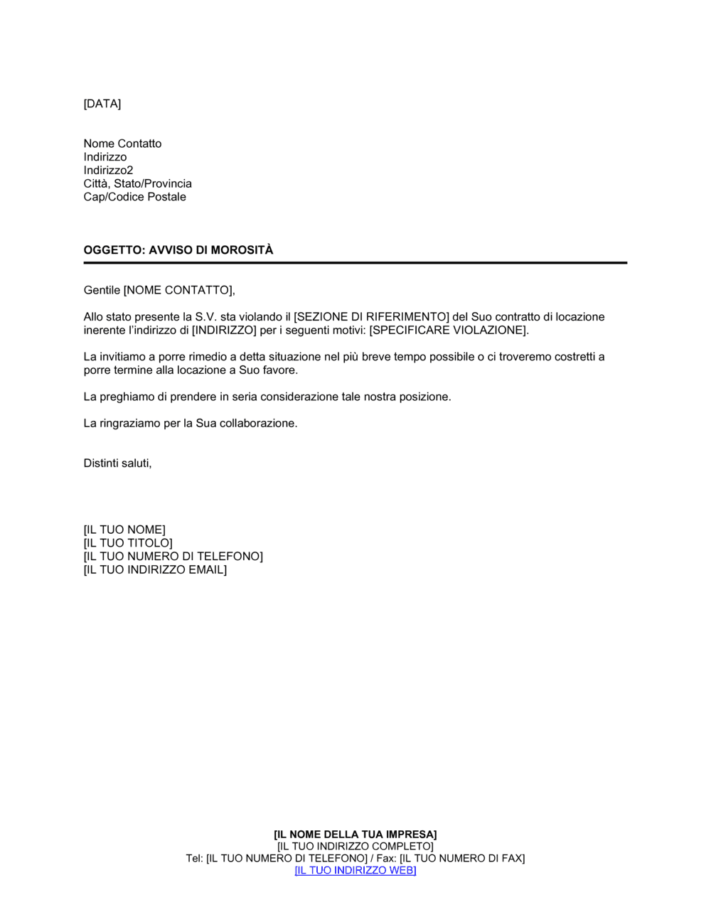 Business-in-a-Box's Avviso di morosita