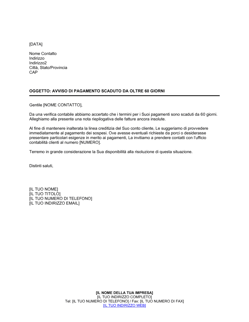 Business-in-a-Box's Avviso di pagamento scaduto oltre 60 giorni