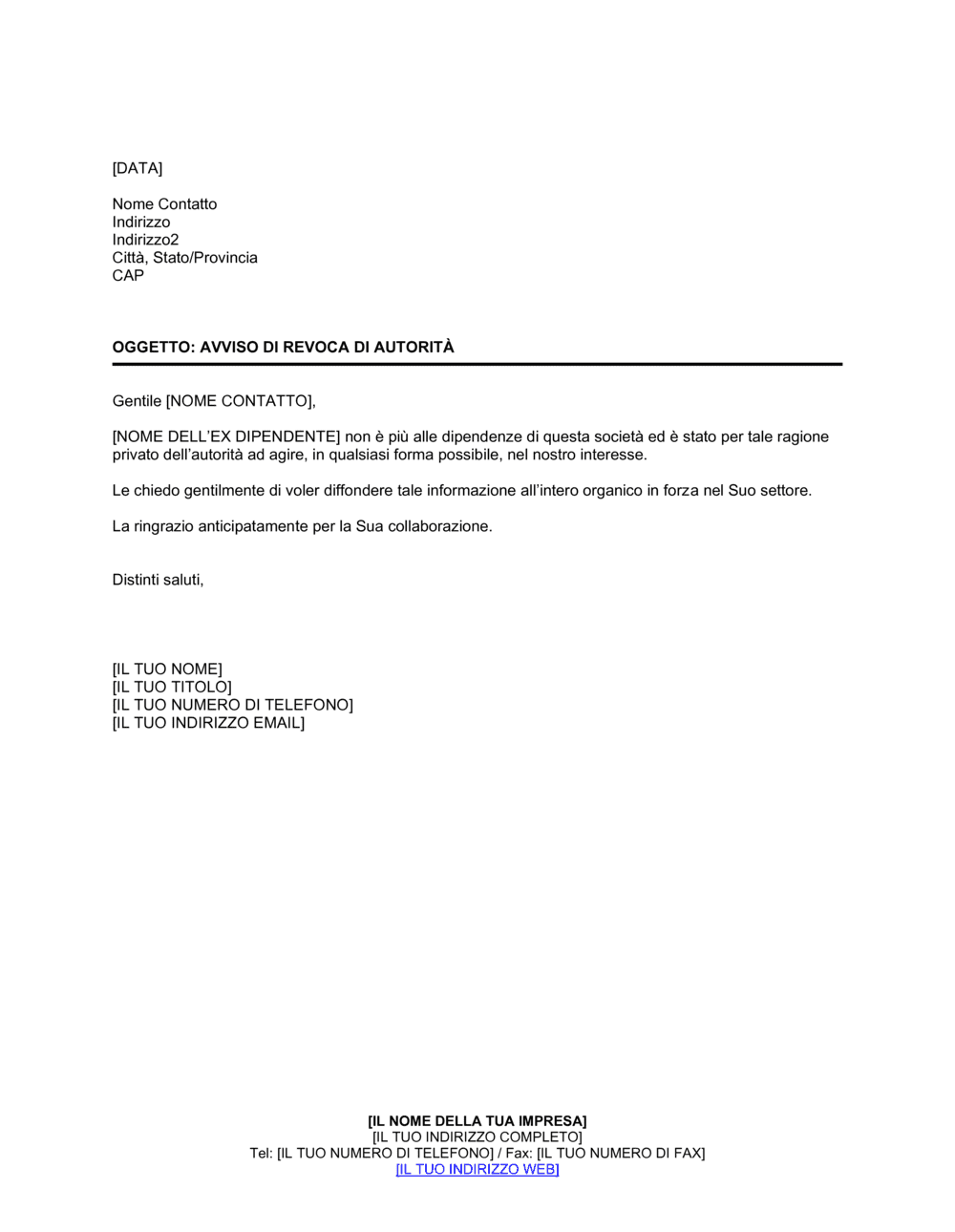 Business-in-a-Box's Avviso di revoca di autorità