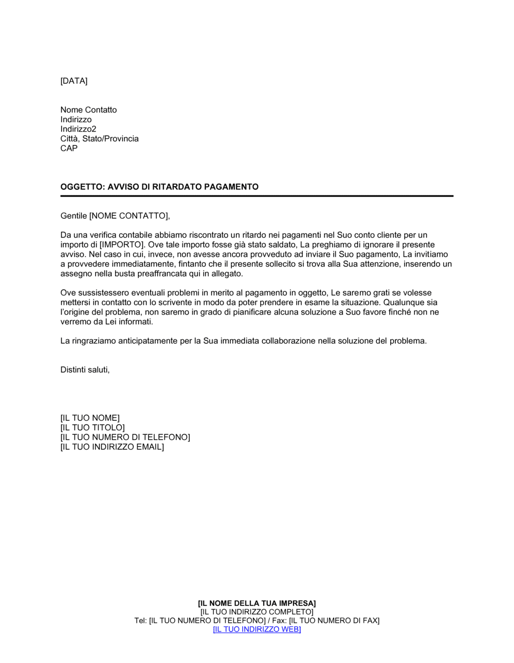 Business-in-a-Box's Avviso di ritardato pagamento