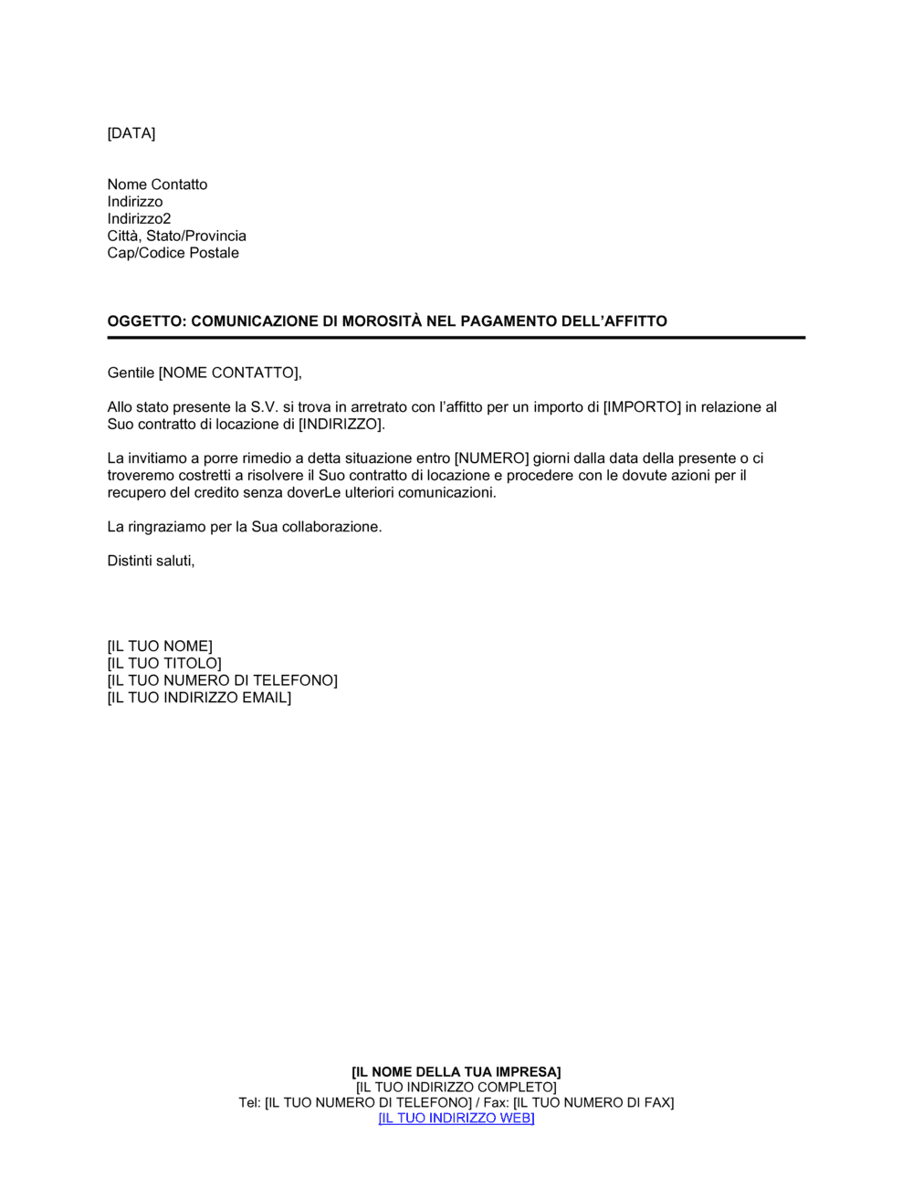 Business-in-a-Box's Avviso di ritardo pagamento canone