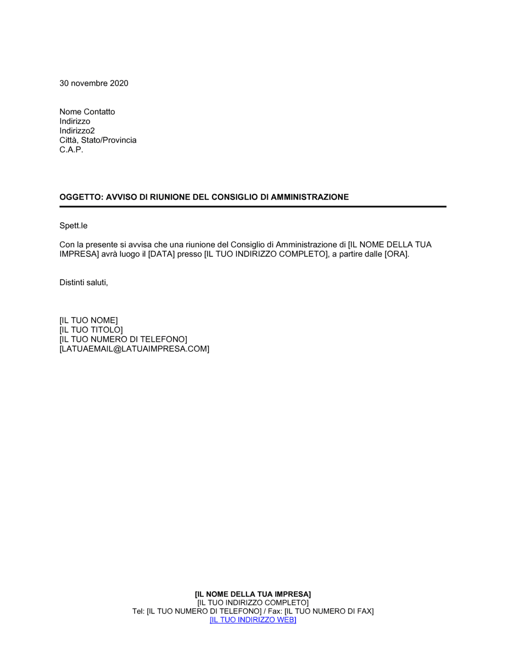 Business-in-a-Box's Avviso di riunione del consiglio di amministrazione