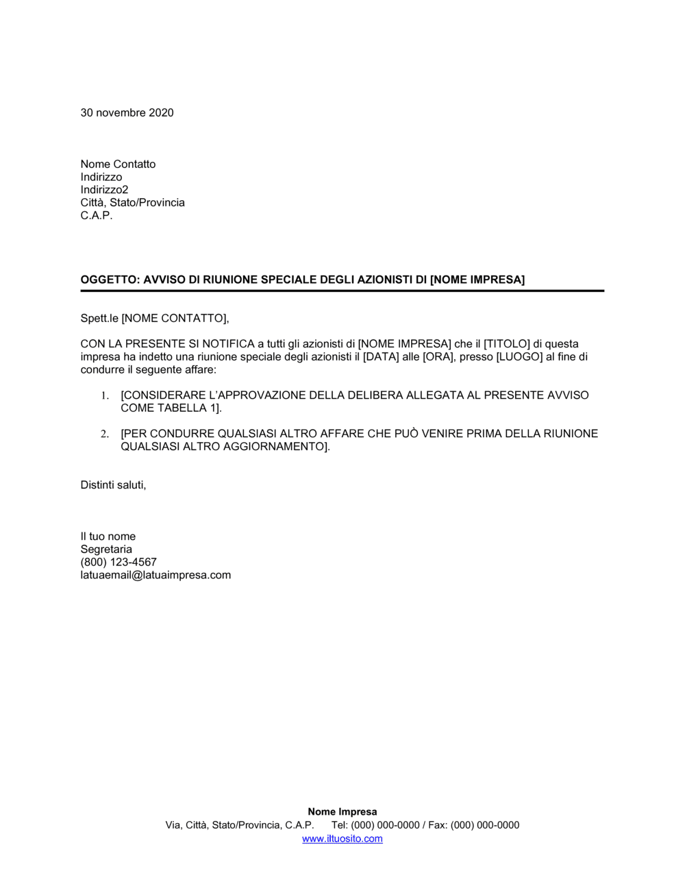 Business-in-a-Box's Avviso di riunione speciale degli azionisti