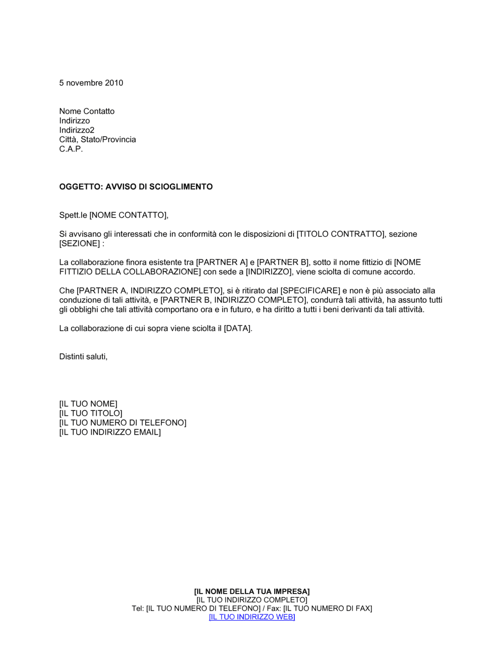 Business-in-a-Box's Avviso di scioglimento