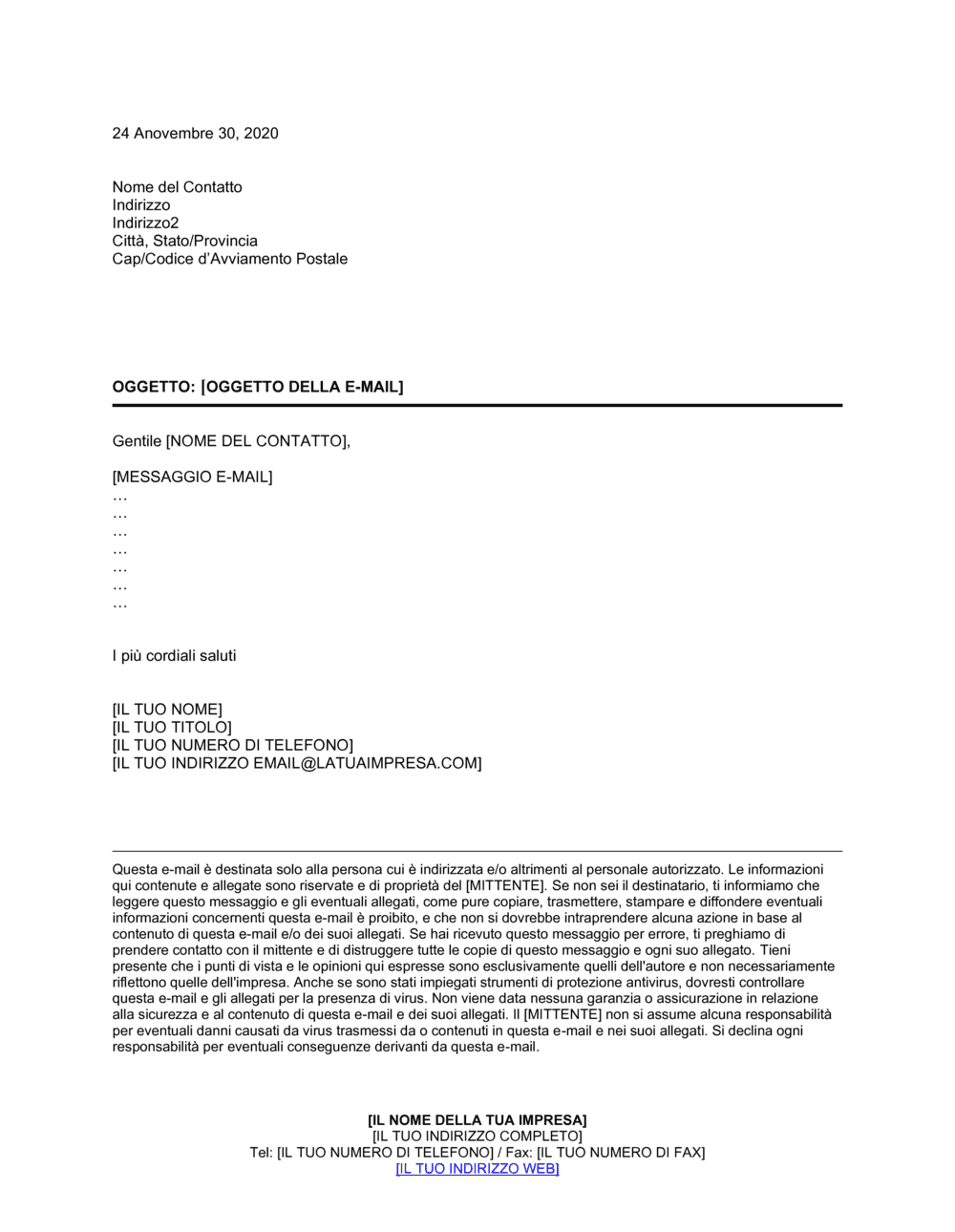 Business-in-a-Box's Avviso e-mail di liberatoria e di riservatezza