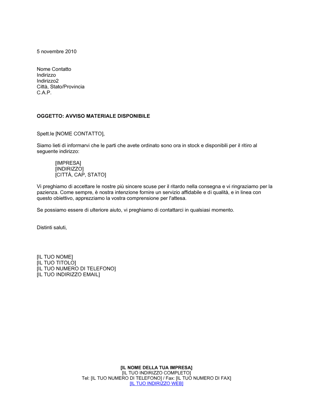 Business-in-a-Box's Avviso materiale disponibile