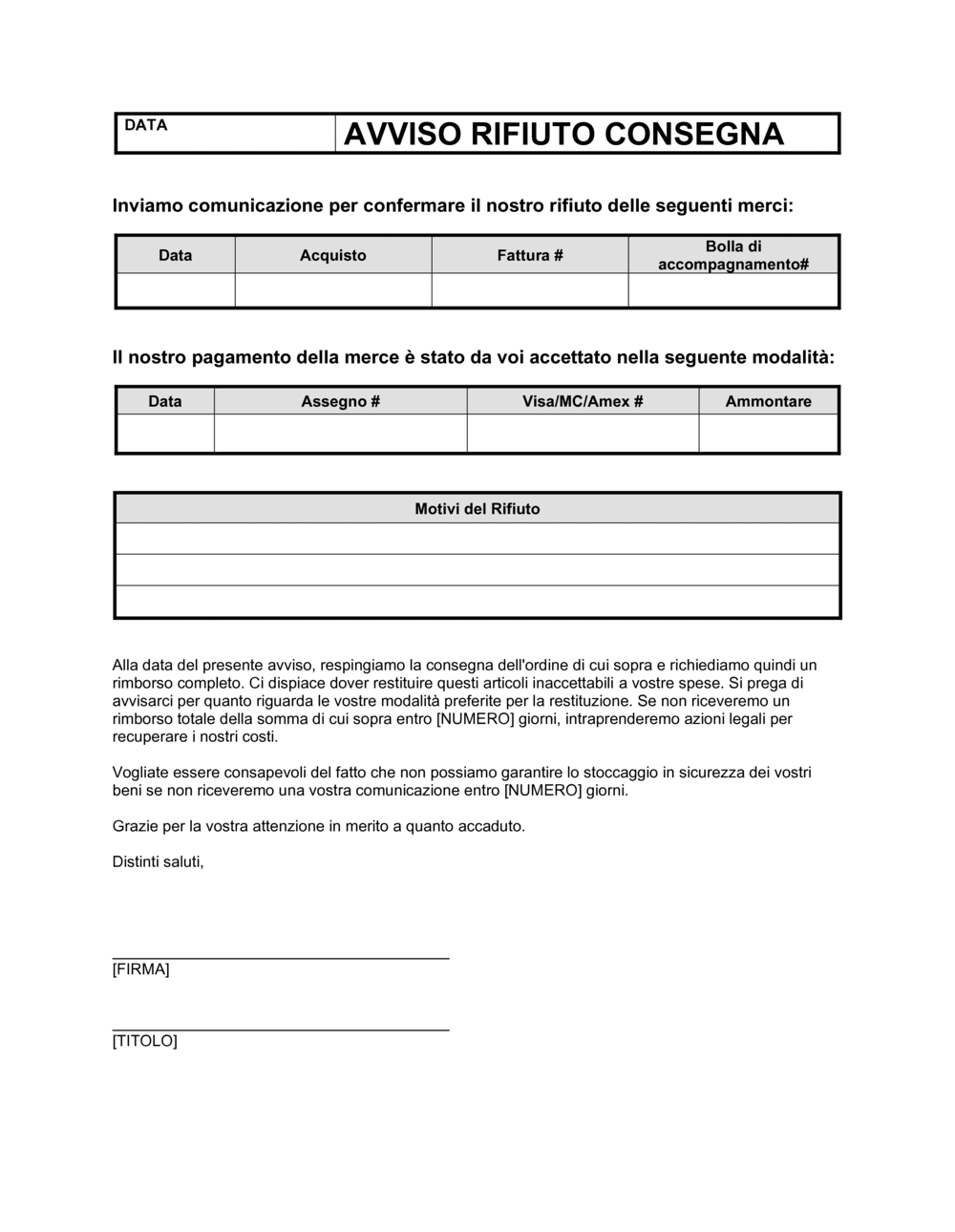 Business-in-a-Box's Avviso rifiuto consegna