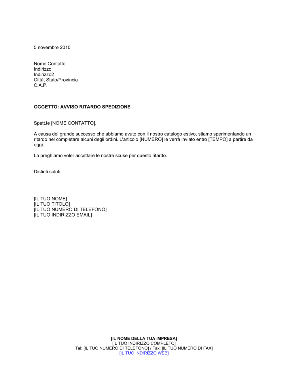 Business-in-a-Box's Avviso ritardo spedizione