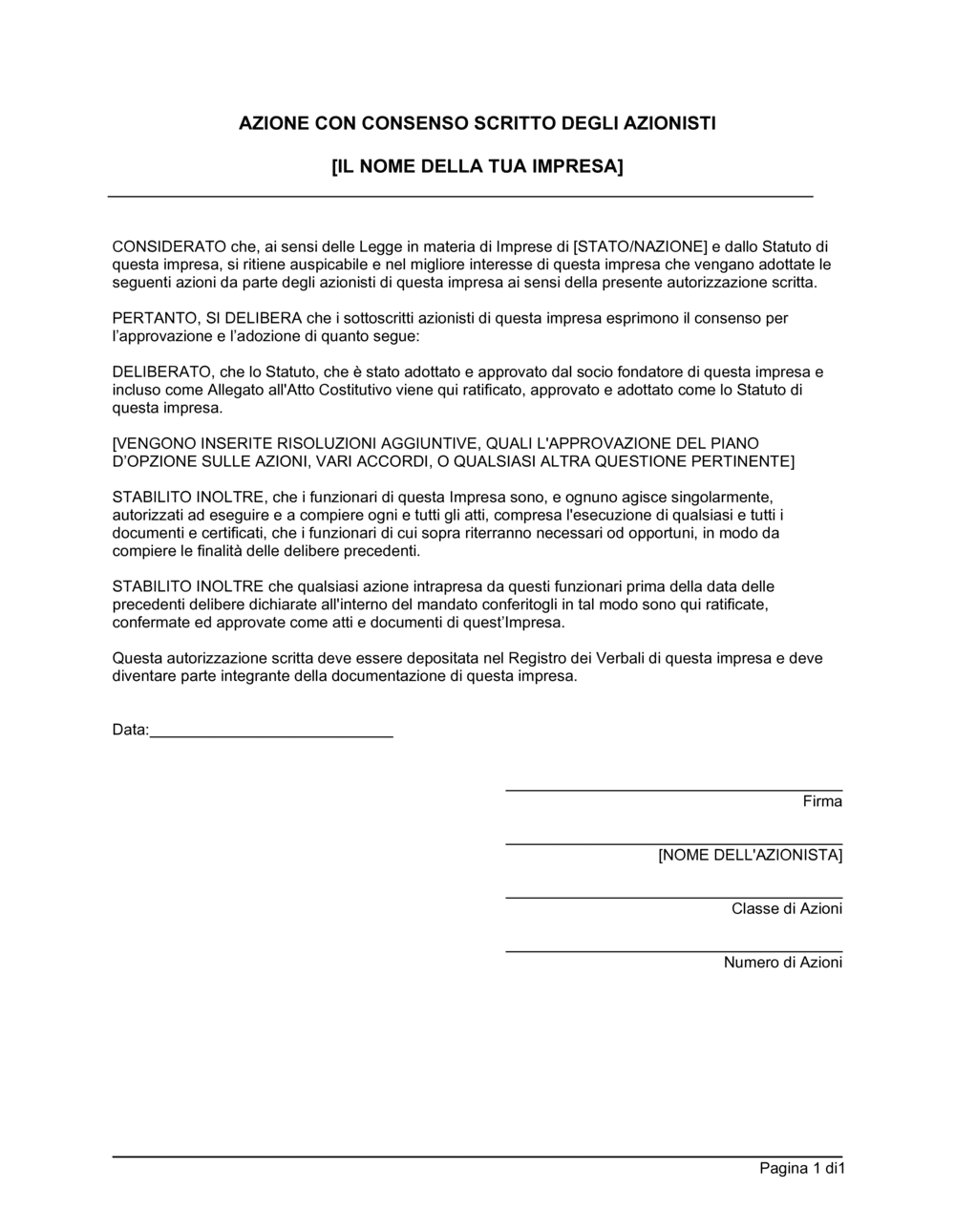 Business-in-a-Box's Azione con consenso scritto degli azionisti