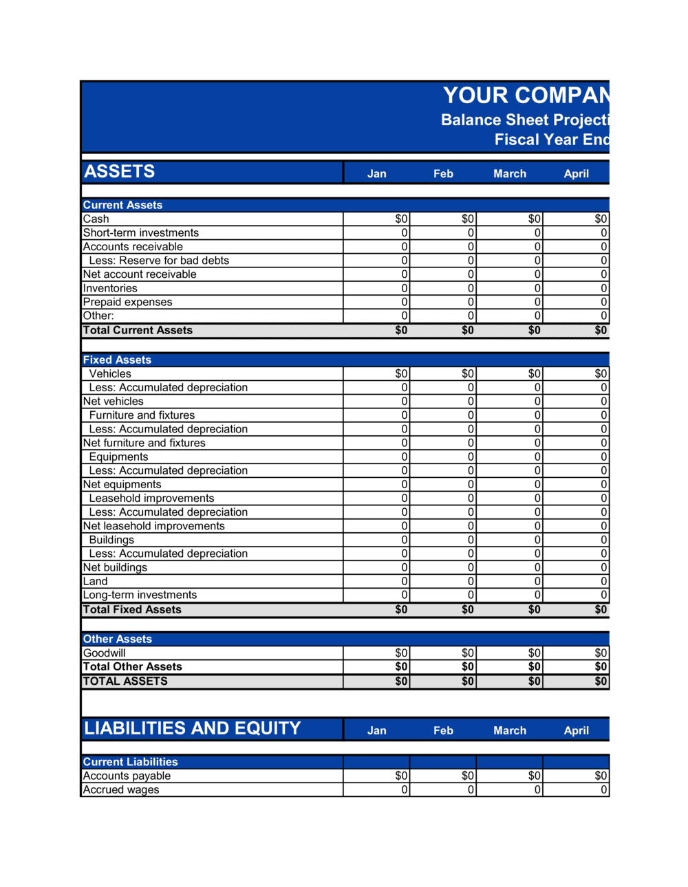 Personal Monthly Balance Sheet Template Excel