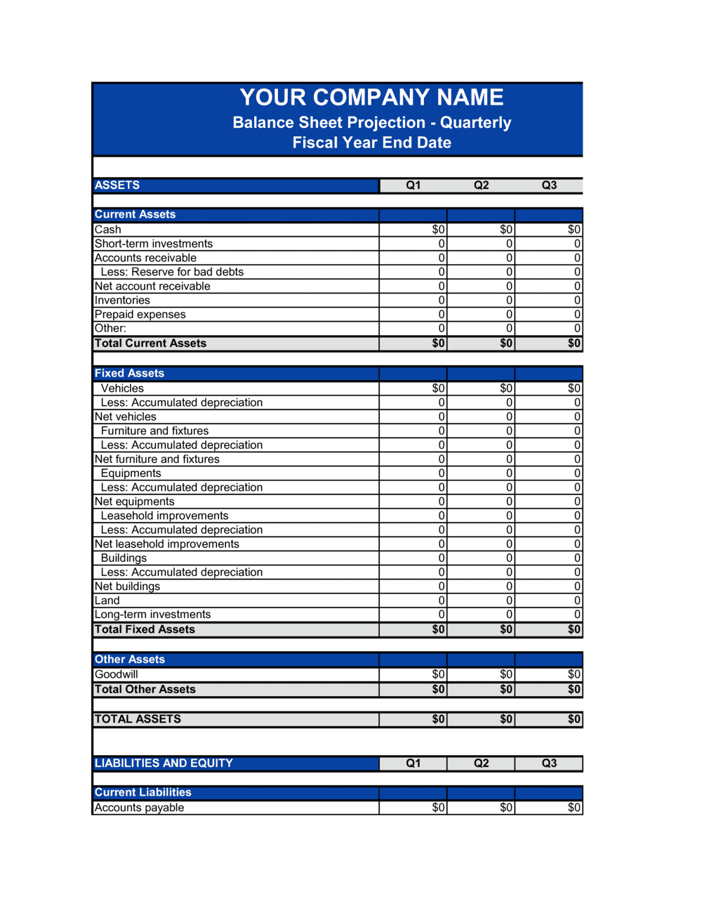 Business Balance Sheet Template Excel