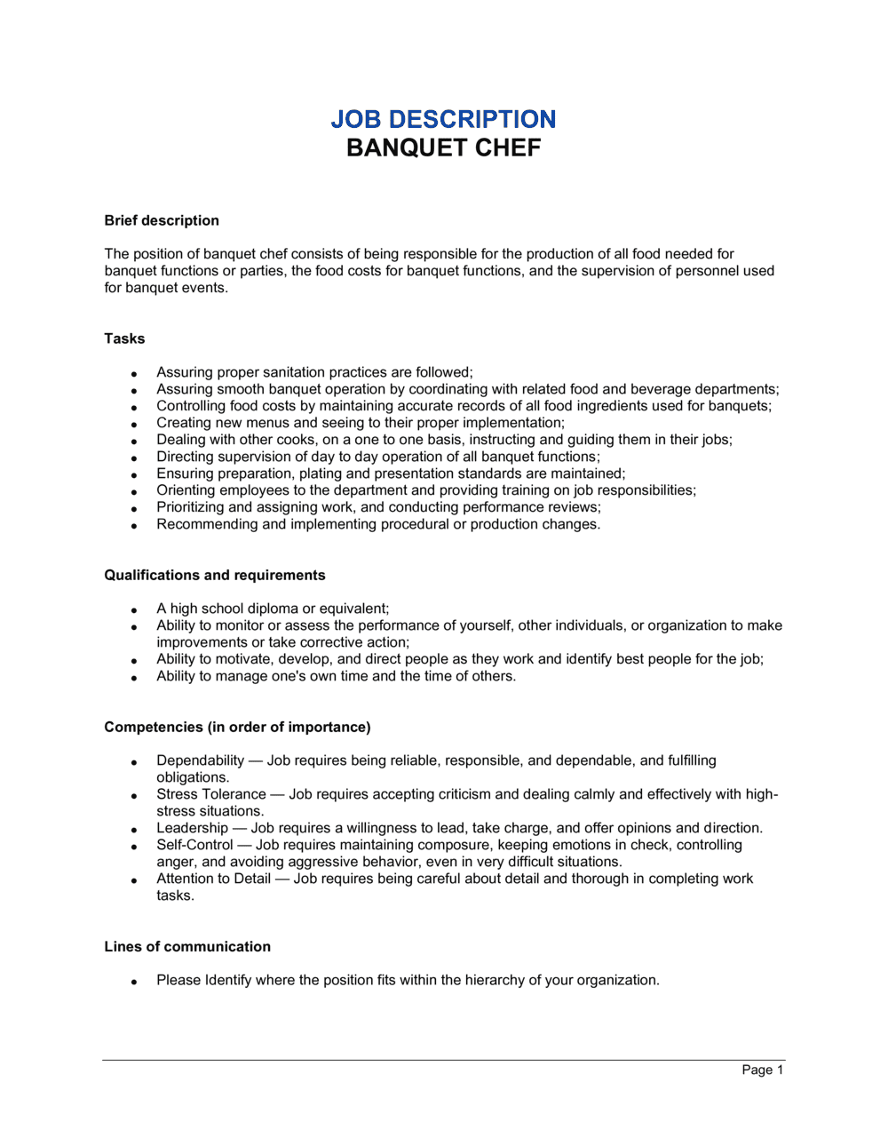 Banquet Chef Job Description Template By Business in a Box 