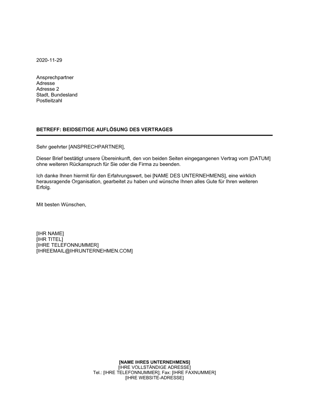 Business-in-a-Box's Beidseitige Auflösung des Vertrages