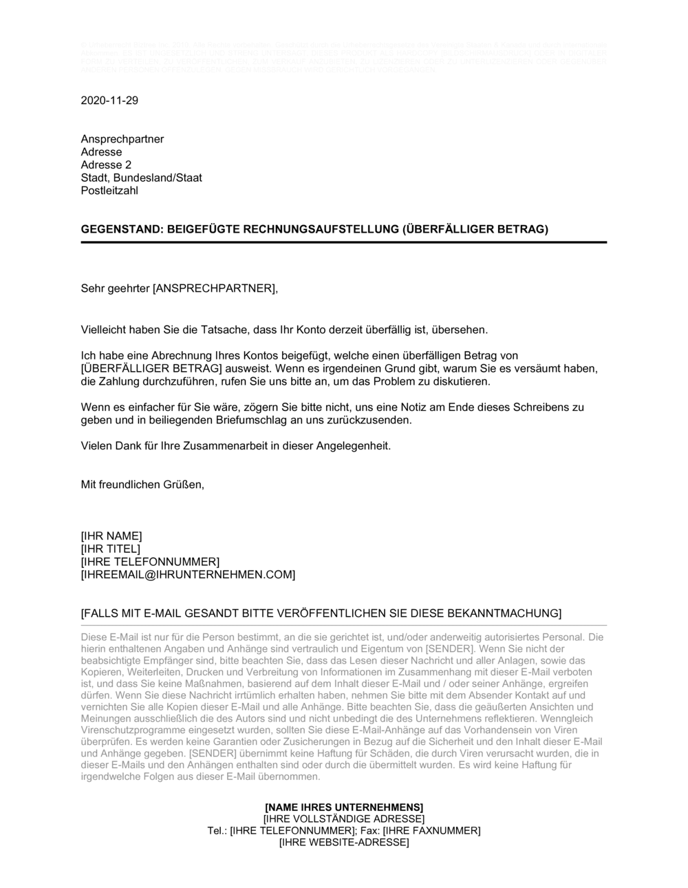 Business-in-a-Box's Beigefügte Rechnungsaufstellung Überfälliger Betrag