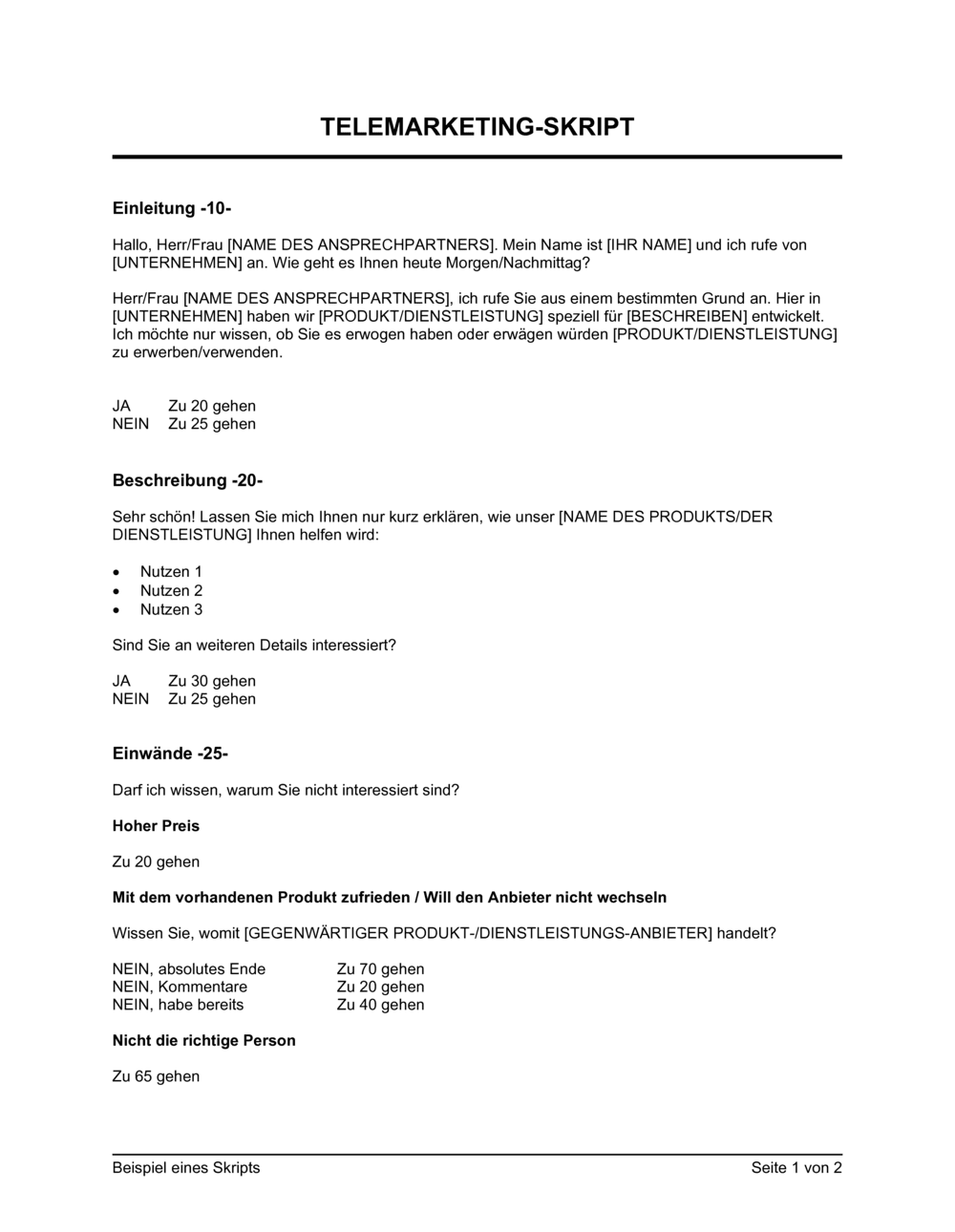 Business-in-a-Box's Beispiel eines Skripts