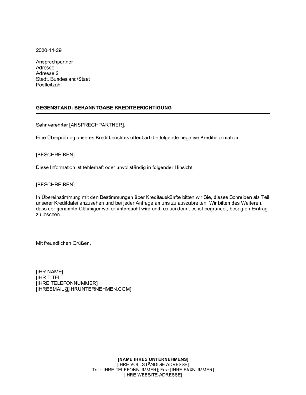 Business-in-a-Box's Bekanntgabe Kreditberichtigung