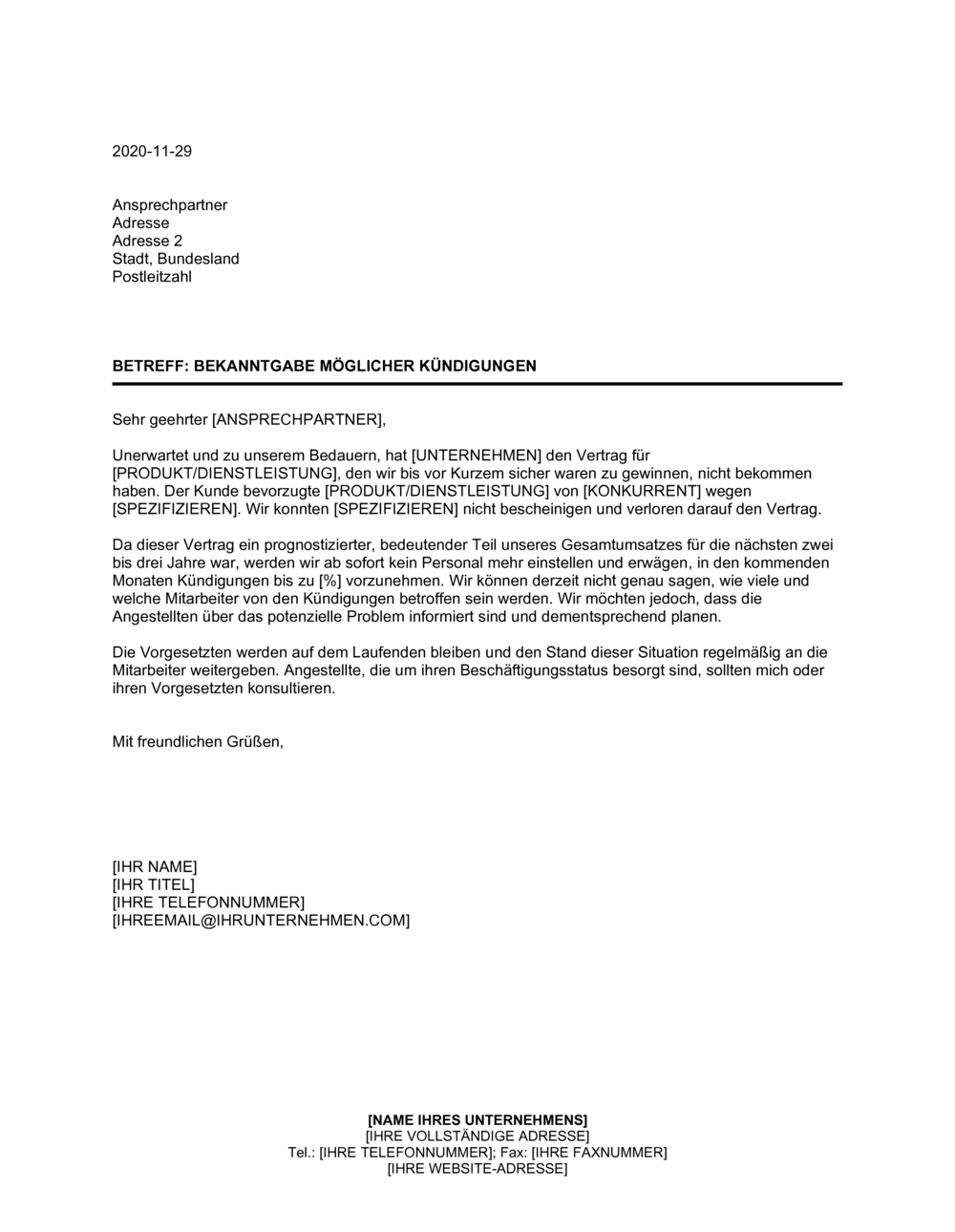 Business-in-a-Box's Bekanntgabe möglicher Kündigungen