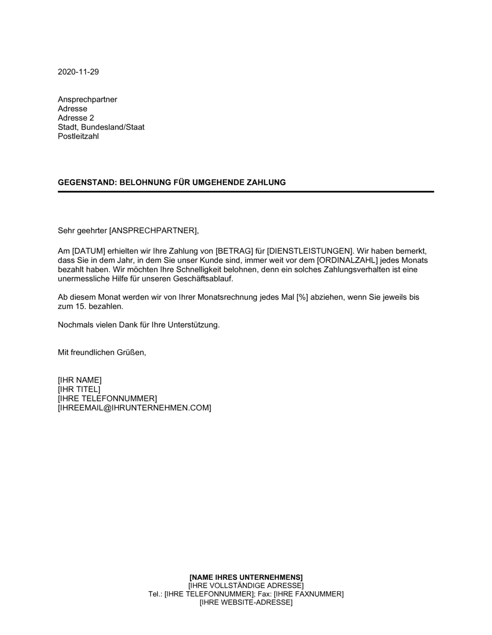 Business-in-a-Box's Belohnung für umgehende Zahlung