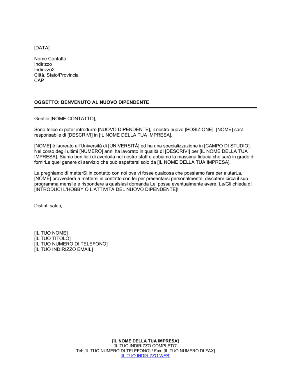 Business-in-a-Box's Benvenuto al nuovo dipendente