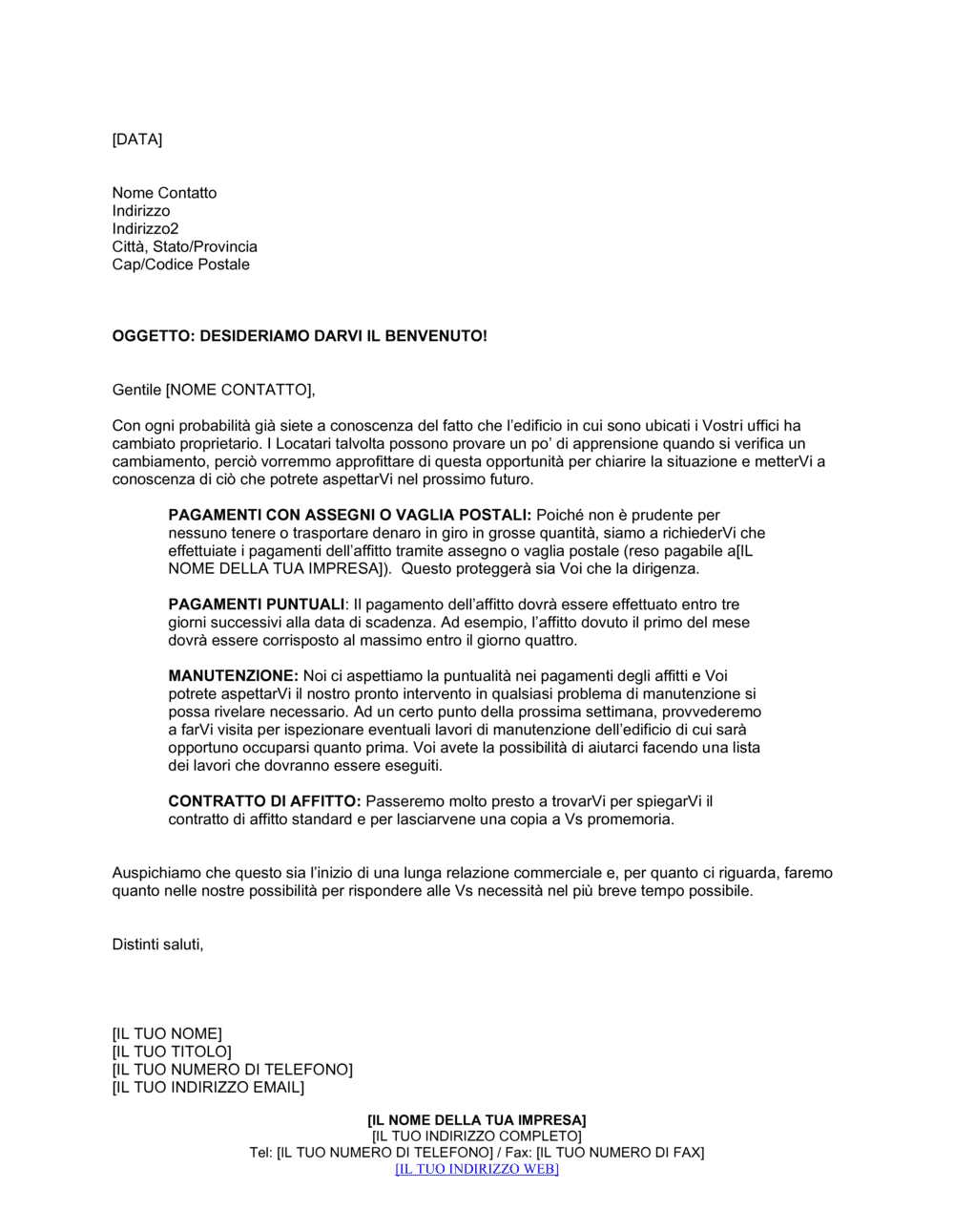 Business-in-a-Box's Benvenuto dal nuovo proprietario