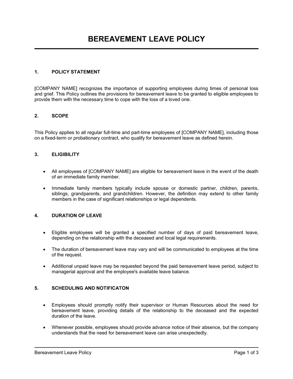 Bereavement Leave Policy Template