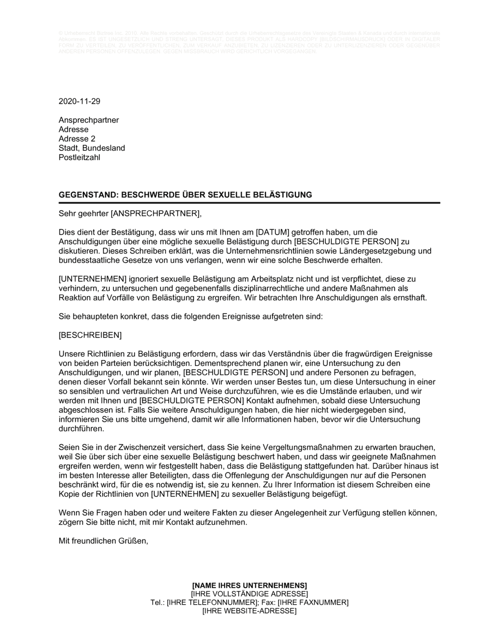 Business-in-a-Box's Beschwerde über sexuelle Belästigung