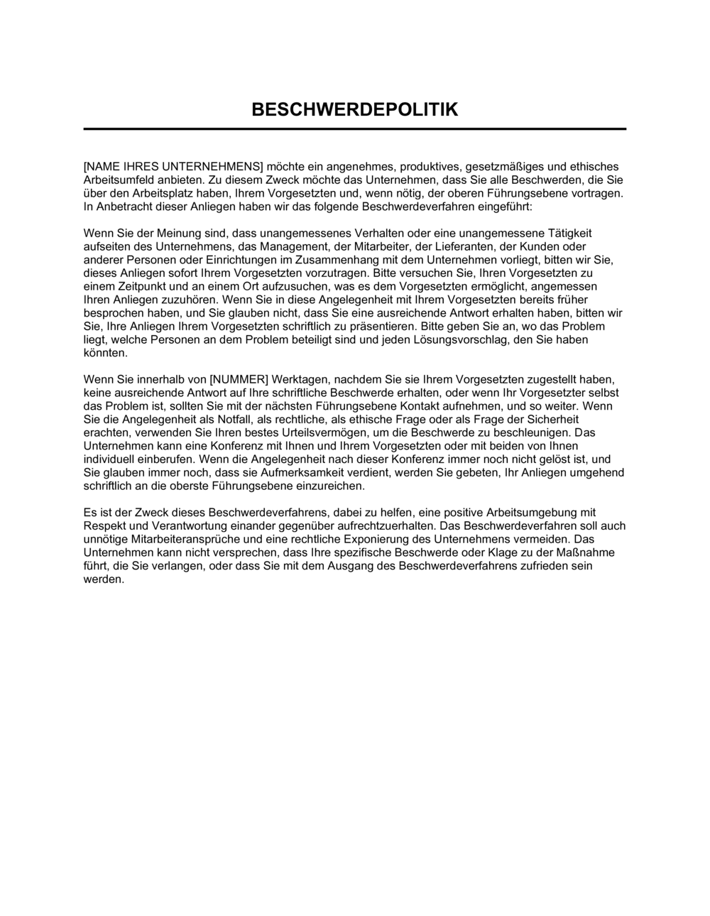 Business-in-a-Box's Beschwerdepolitik