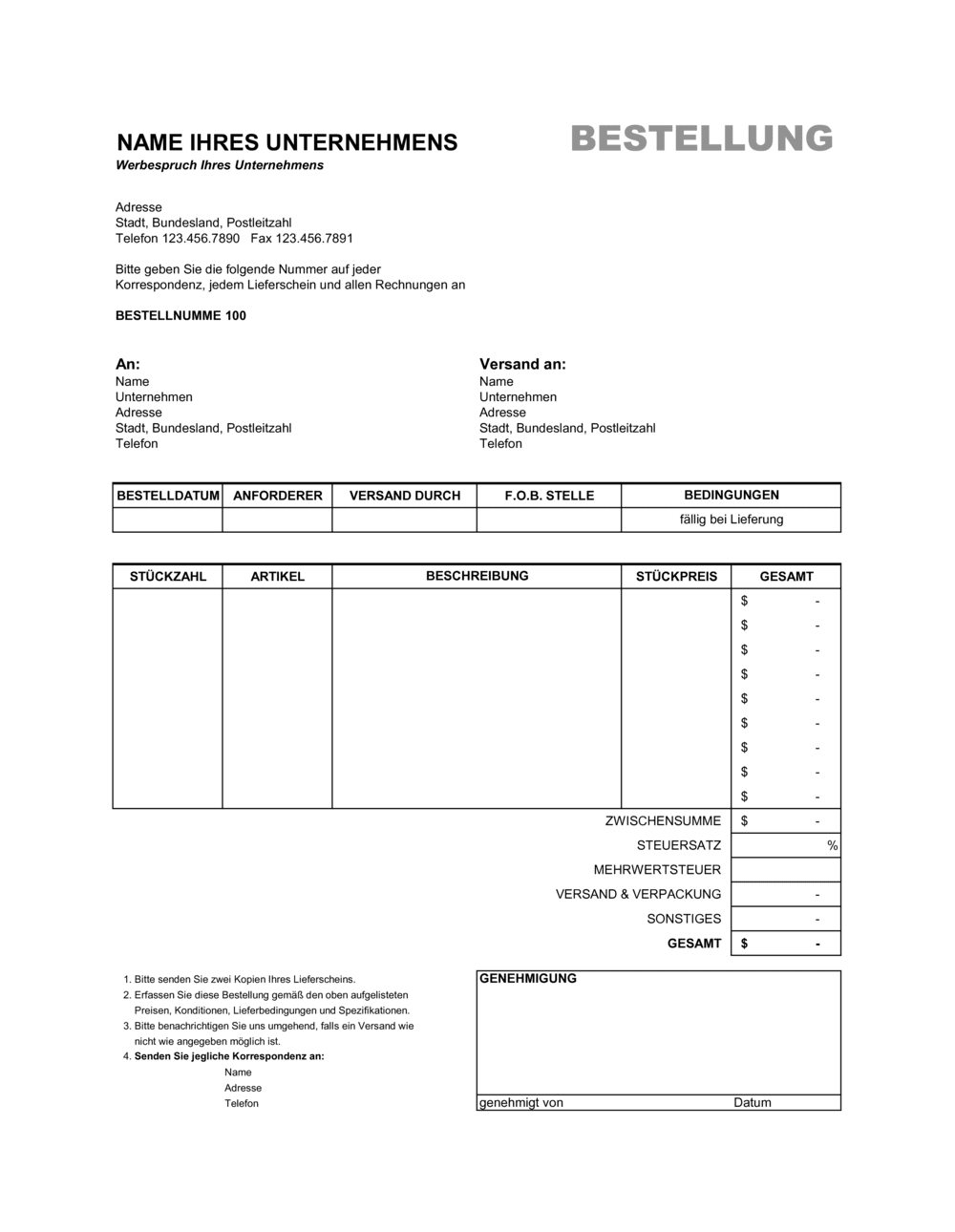 Business-in-a-Box's Bestellung - Excel