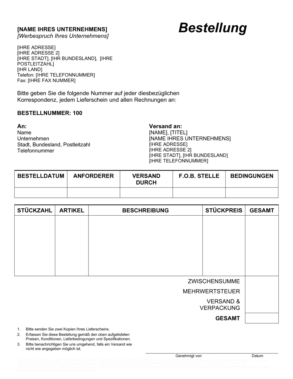 Business-in-a-Box's Bestellung