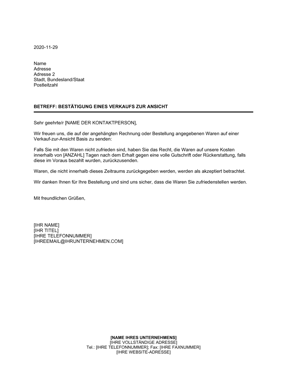 Business-in-a-Box's Bestätigung eines Verkaufs zur Ansicht