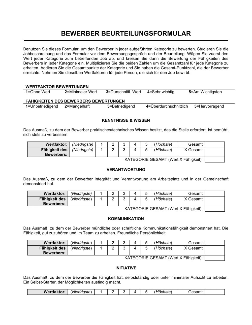Business-in-a-Box's Bewerber Beurteilungsformular Bewertung